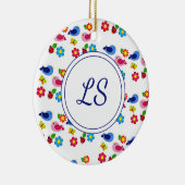 Vogels en bloemen lentepatroon wit keramisch ornament (Rechts)