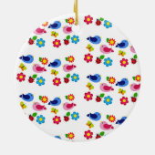 Vogels en bloemen lentepatroon wit keramisch ornament (Achterkant)