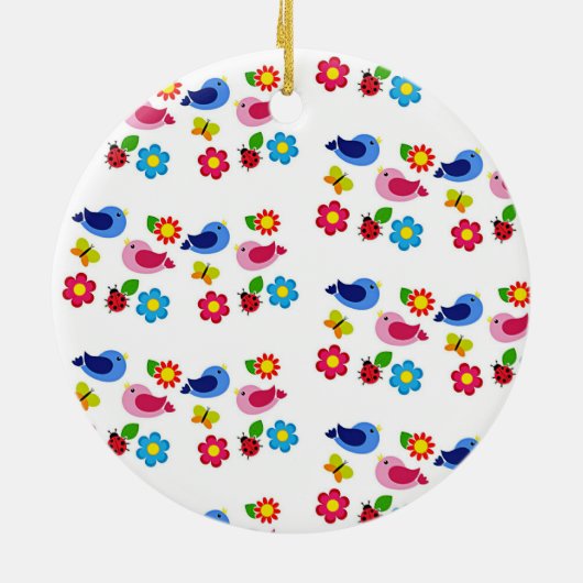 Vogels en bloemen lentepatroon wit keramisch ornament (Achterkant)