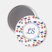 Vogels en bloemen lentepatroon wit magneet (Voorkant / Achterkant)