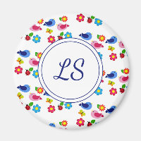 Vogels en bloemen lentepatroon wit