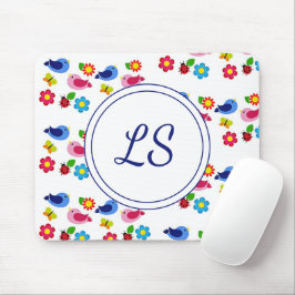 Vogels en bloemen lentepatroon wit muismat