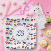 Vogels en bloemen lentepatroon wit papieren bordje (Feest)