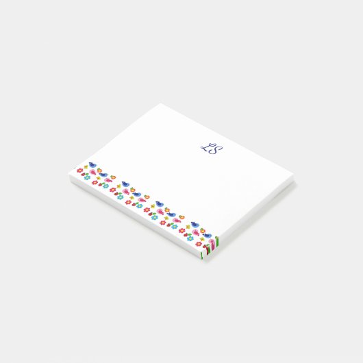 Vogels en bloemen lentepatroon wit post-it® notes (Schuin)