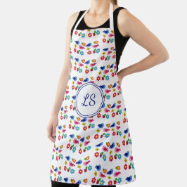 Vogels en bloemen lentepatroon wit schort