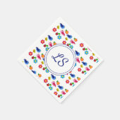 Vogels en bloemen lentepatroon wit servet (Hoek)