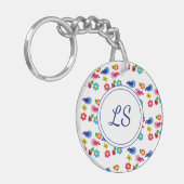 Vogels en bloemen lentepatroon wit sleutelhanger (Voorkant Links)