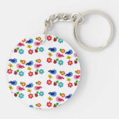 Vogels en bloemen lentepatroon wit sleutelhanger (Achterkant)