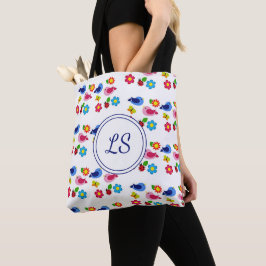 Vogels en bloemen lentepatroon wit tote bag