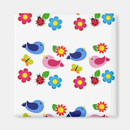 Vogels en bloemen lentstijd magneet