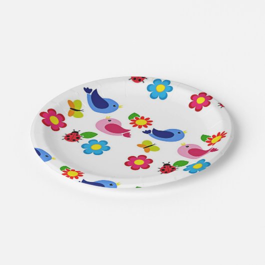 Vogels en bloemen lentstijd papieren bordje (Gekanteld)