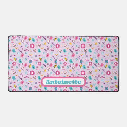 Vogels en Bloemen Pastel Patroon Jouw naam Bureaumat (Voorkant)