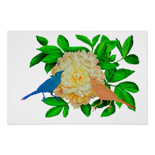 Vogels en Bloemen Poster