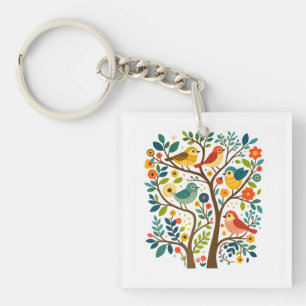 Vogels en bloemen Scandinavische volkskunst Sleutelhanger