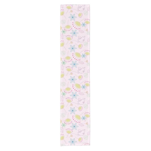 Vogels en bloemen Schattige Pastel Retro Korte Tafelloper (Voorkant)