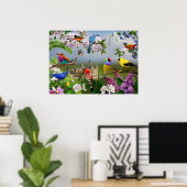 Vogels en bloemen Schitterend afbeelding met vogel Poster (Thuiskantoor)