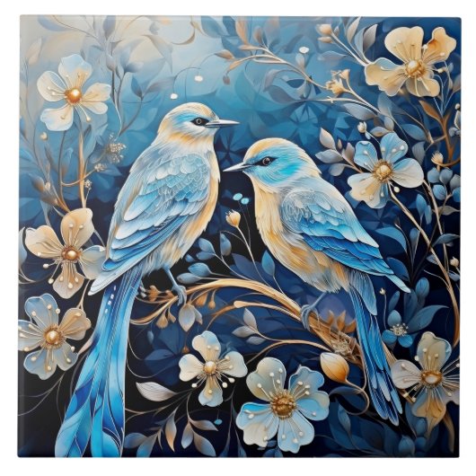 Vogels en bloemen, sierlijk en mooi, tegeltje (Voorkant)