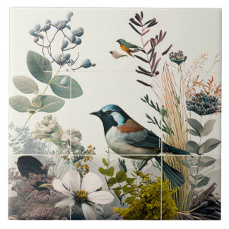 Vogels en bloemen tegeltje