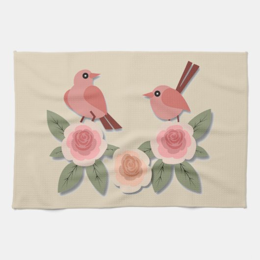 Vogels en bloemen theedoek (Horizontaal)