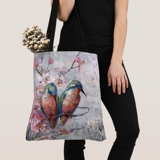 Vogels en bloemen tote bag (Dichtbij)
