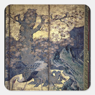 Vogels en bloemen van de vier seizoenen vierkante sticker