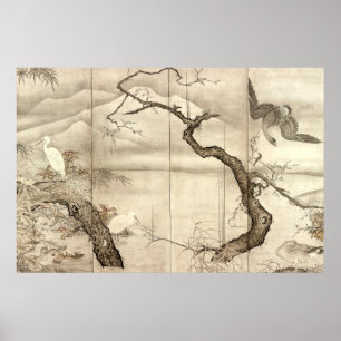 Vogels en bloemen van Sesshu Tōyō Poster