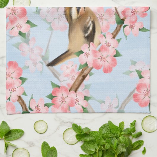 Vogels en bloemen. Veerlooppatroon Theedoek (Gevouwen)