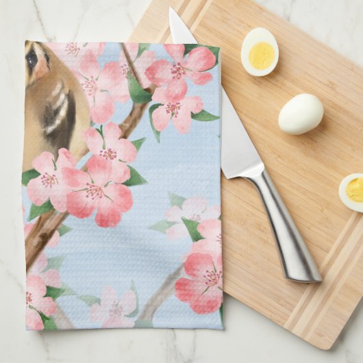 Vogels en bloemen. Veerlooppatroon Theedoek (Quarter Fold)