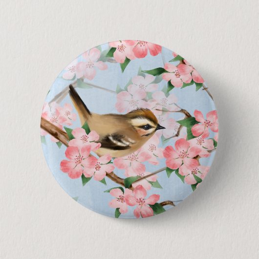 Vogels en bloemen. Veertuinpatroon Ronde Button 5,7 Cm (Voorkant)