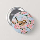 Vogels en bloemen. Veertuinpatroon Ronde Button 5,7 Cm (Voorkant /achterkant)