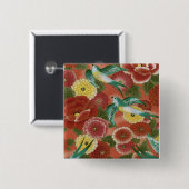 Vogels en bloemen vierkante button 5,1 cm (Voorkant /achterkant)