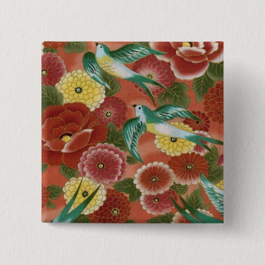 Vogels en bloemen vierkante button 5,1 cm (Voorkant)