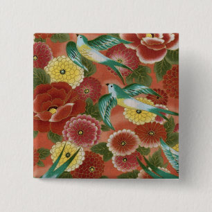 Vogels en bloemen vierkante button 5,1 cm