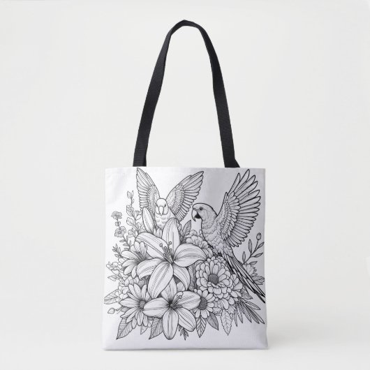 Vogels en bloemen wachten op kleuren tote bag (Voorkant)