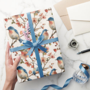 Vogels en Bloemen Waterverf Cadeaupapier