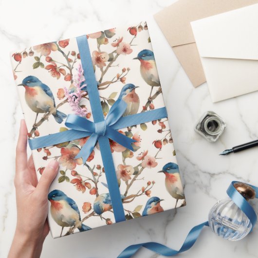 Vogels en Bloemen Waterverf Cadeaupapier (Geschenken)