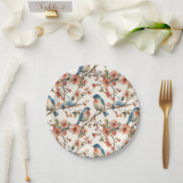 Vogels en Bloemen  Waterverf Papieren Bordje