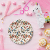 Vogels en Bloemen  Waterverf Papieren Bordje (Feest)