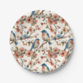 Vogels en Bloemen  Waterverf Papieren Bordje (Voorkant)