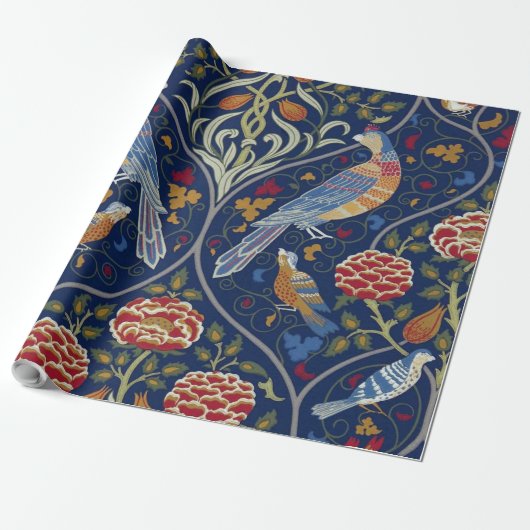 Vogels en bloemen, William Morris Cadeaupapier (Uitgerold)