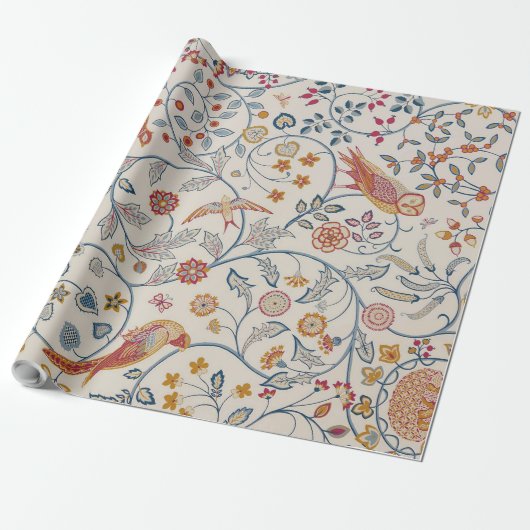 Vogels en bloemen, William Morris Cadeaupapier (Uitgerold)