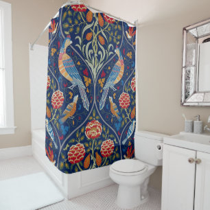 Vogels en bloemen, William Morris Douchegordijn