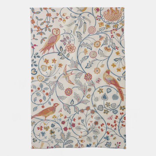 Vogels en bloemen, William Morris Theedoek (Verticaal)