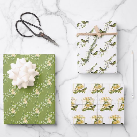 Vogels en Bloemen Wrapping Paper Assortiment (Voorkant)