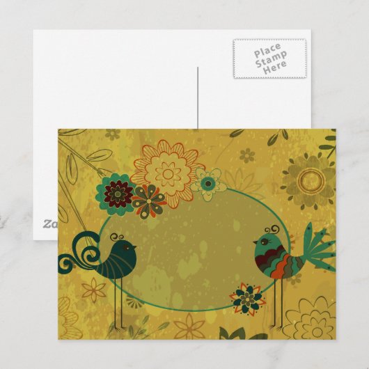  vogels en bloemontwerp briefkaart (Voorkant / Achterkant)