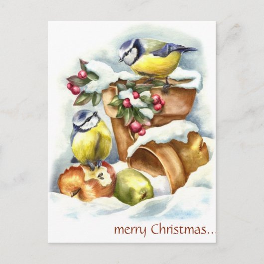 vogels en bloempotten Kerst Briefkaart (Voorkant)