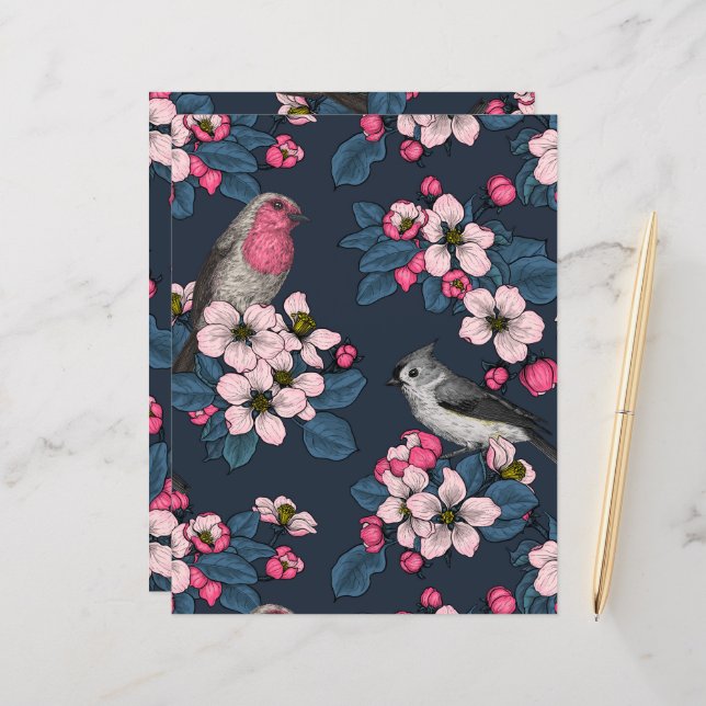 Vogels en bloesems (Voorkant / Achterkant in situ)