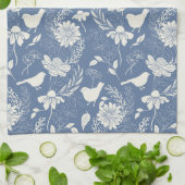 Vogels en Bloesems Blauw & Crème Theedoek (Gevouwen)