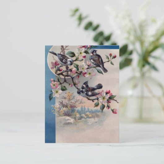  vogels en bloesems briefkaart (Staand voorkant)