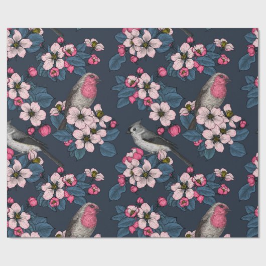 Vogels en bloesems cadeaupapier (Vlak)